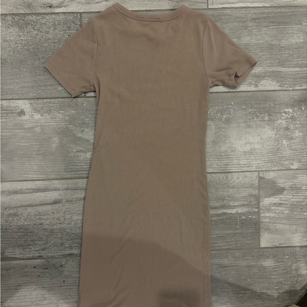 Beige/Tan Ribbed Bodycon Mini Dress - Picture 4 of 4